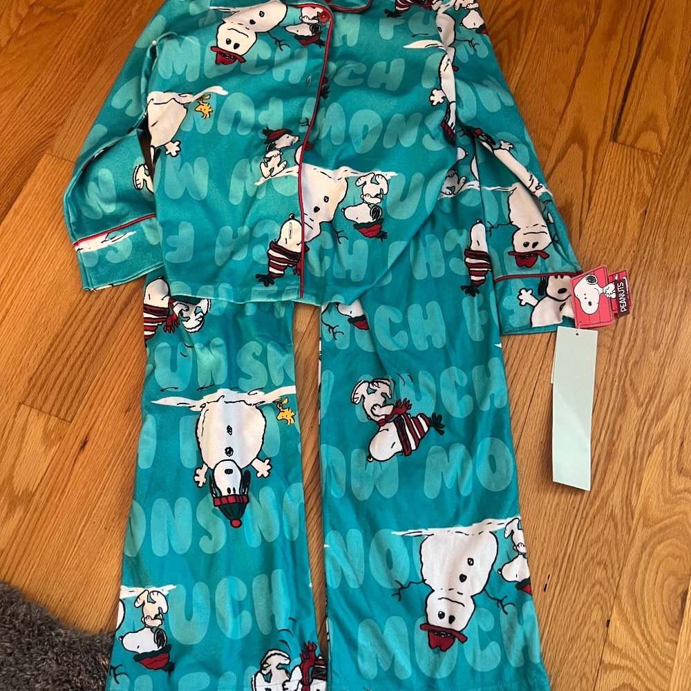 christmas holiday snoopy snowman pajama set